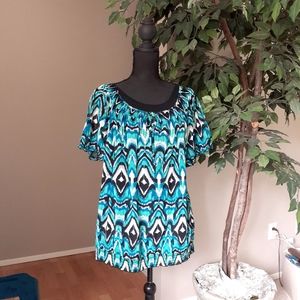 INC Plus Ruched Shirred Sheer Print Tunic Top